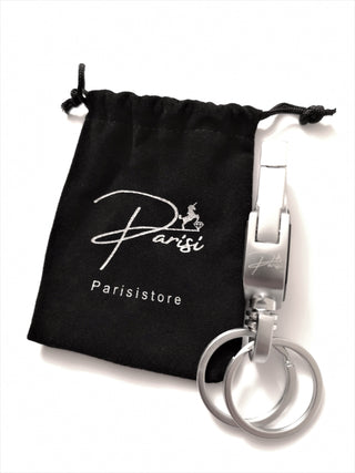 Parisi Armband - Schwarzes Lederarmband - Edelstahlschließe - Braune Tigeraugensteine - Mann - Herren - Inkl. Weiße Schmuckschachtel