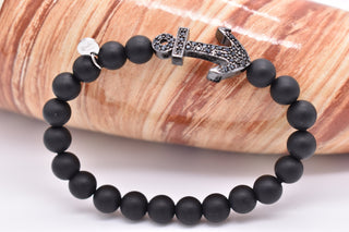 Parisi Armband - Schwarze Onyx Steine - Edelstahl Anker - Schwarzen Zirkon Steine - Damen - Mann - Herren - Inkl. Weiße Schmuckschachtel