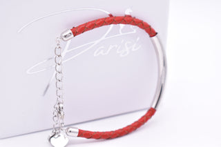 Parisi Armband verstellbar - geflochtenes Leder in rot- Verschluss Silber 925er - Frauen - Männer - Inkl. Weiße Schmuckschachtel