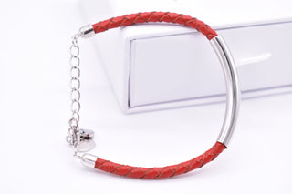 Parisi Armband verstellbar - geflochtenes Leder in rot- Verschluss Silber 925er - Frauen - Männer - Inkl. Weiße Schmuckschachtel