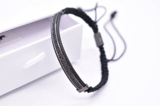 Parisi Armband - Verstellbar - Schwarzes Edelstahl - Schwarzen Zirkonia Steinen - Frauen - Herren - Männer - Inkl. Weiße Schmuckschachtel