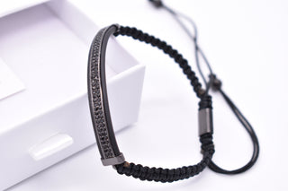 Parisi Armband - Verstellbar - Schwarzes Edelstahl - Schwarzen Zirkonia Steinen - Frauen - Herren - Männer - Inkl. Weiße Schmuckschachtel