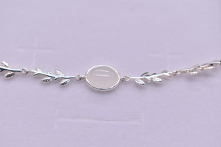 Parisi Bracciale in argento 925 - Motivo a foglia - Cristallo di calcedonio - Donna - Donne - Signore - Inclusa confezione gioielli bianca