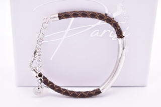 Parisi Armband verstellbar - geflochtenes Leder in Braun - Verschluss Silber 925er - Frauen - Männer - Inkl. Weiße Schmuckschachtel
