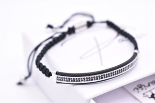 Parisi Armband - Verstellbar - Silbernes Edelstahl - Schwarzen Zirkonia Steinen - Frauen - Herren - Männer - Inkl. Weiße Schmuckschachtel