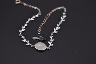 Parisi Bracciale in argento 925 - Motivo a foglia - Cristallo di calcedonio - Donna - Donne - Signore - Inclusa confezione gioielli bianca