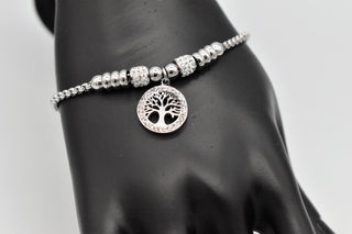 Parisi Titan Stahlarmband, Anhänger mit Lebensbaummotiv und Kristallverzierung