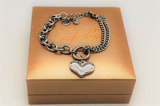 Parisi, Armband aus Edelstahl mit herzförmigem Anhänger, modisch, für Frauen